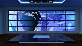 Blue colored rotating globe in background window for News best TV Program seamless loopable HD Video