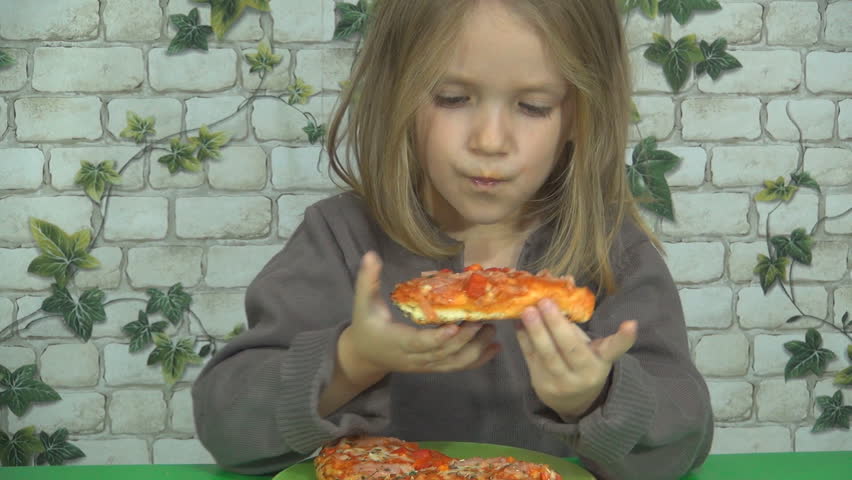 Hungry Little Girl Eating Pizza Stock Footage Video 100 Royaltyfree