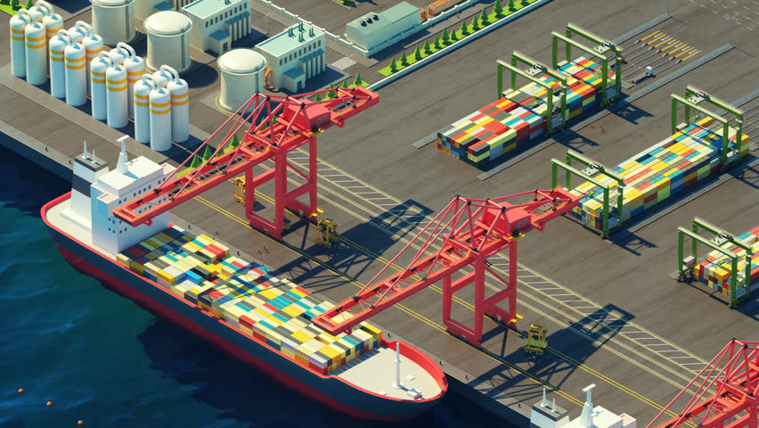 02992 animation busy maritime container terminal Stock Footage Video ...