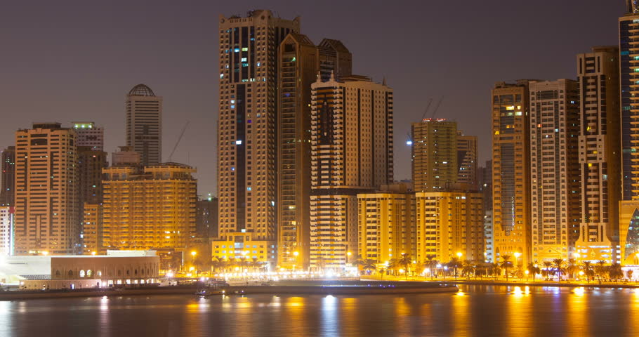 Embankment of Sharjah from night to day. Time Lapse.
.