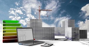 Elements of construction, Construction of a residential microdistrict in the background of a cloud time lapse, the concept of the construction industry, video loop