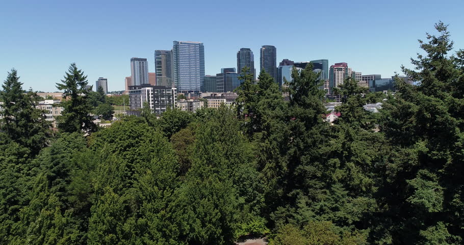 Rising Up to Reveal Bellevue Washington Downtown Skyline