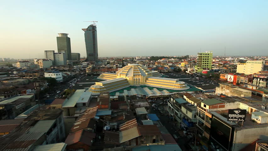PHNOM PENH, CAMBODIA - JANUARY 16 2013: View on Phnom Penh Central Market, a