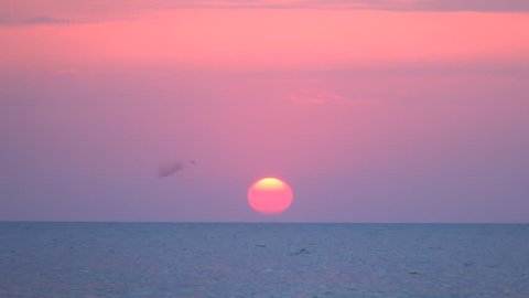 Sunset, Sunrise on Ocean, View Sea Waves on Exotic Beach in Dusk, Twilight Sea Sun Landscape on Lefkada Island, Greece in Summer, Crepuscular, Dusk Timelapse
