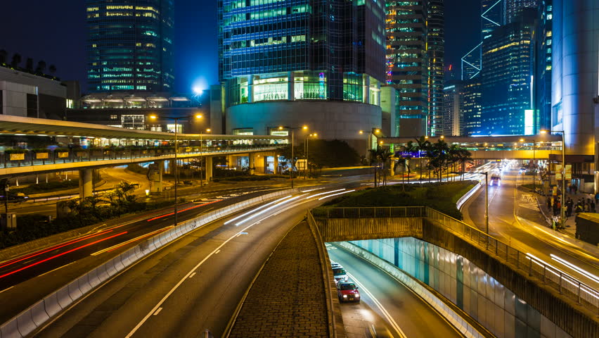 Traffic in Hong Kong at Night - Zoom effect