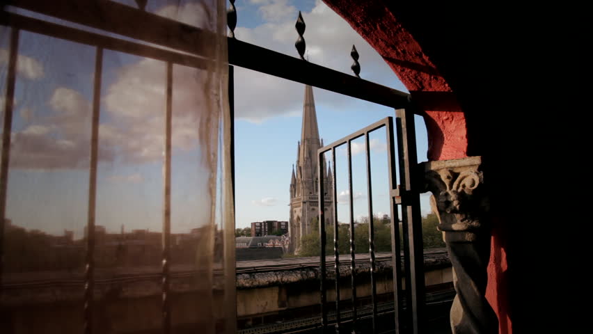View of the city from a high building through a frame, London