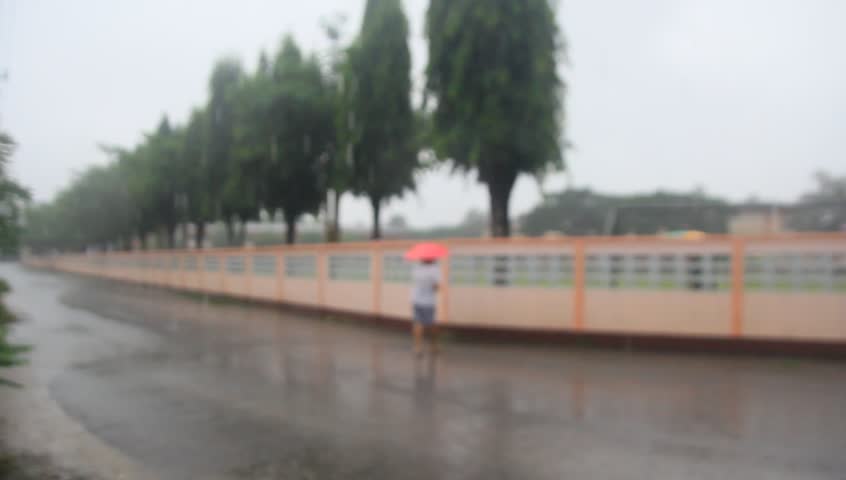 Heavy rain fell on the street.