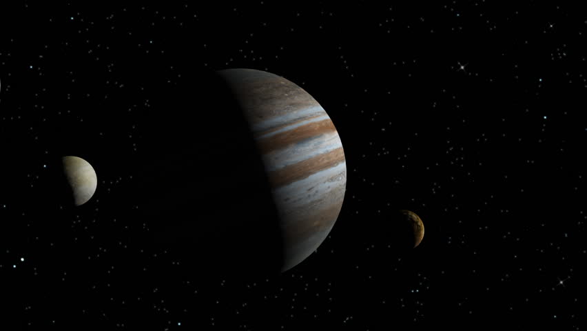 Animation of Jupiter and moons in the galaxy