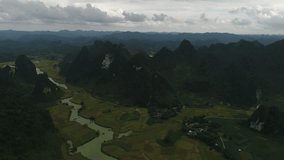  Footage aerial view of rice fields on Trung Khanh town, Cao Bang province, Vietnam. 