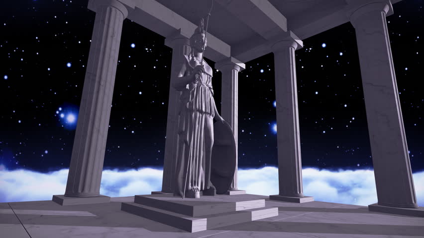 Ancient greek temple in space with a sculpture