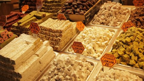 A Turkish delight stall in Spice Bazaar in Istanbul