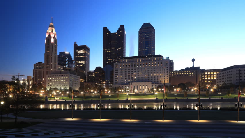 Night to day scene timelapse of Columbus, Ohio city center 4K