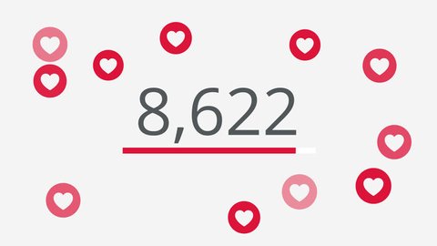 10000 likes counting 4K social media animation with red heart like icons and thank you wording.