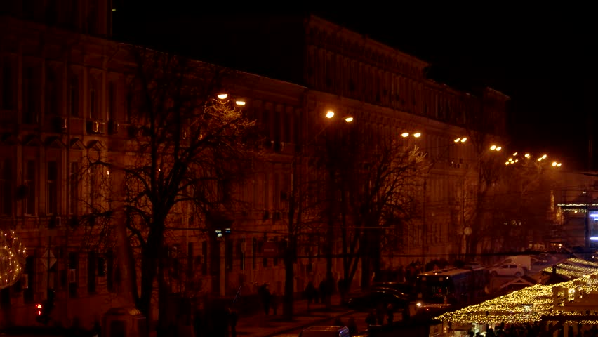 Panorama of the illuminated town. View at the night bright city.