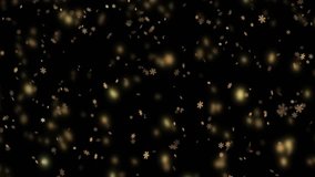 Golden Snowflakes falling on a black  background  with blur 4k uhd video
