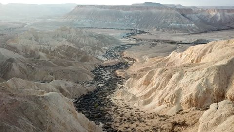 Aerial view of a beautiful valley in the Israeli desert (Negev)