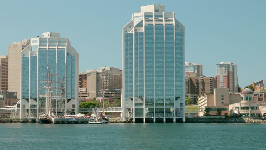 A cool view of the skyline of Halifax Nova Scotia Canada from the Ocean front harbor