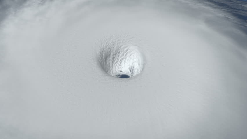 Hurricane Eye Wall, An aerial view of a large hurricane's eye wall and rotation