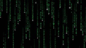 Vertical Motions of Characters in Matrix Style with combinition between English and Japan Characters, Green Chareacters on Black Background, Human Computer Interaction. - Powered by Shutterstock - Get 15% off with code: PIKWIZARD15