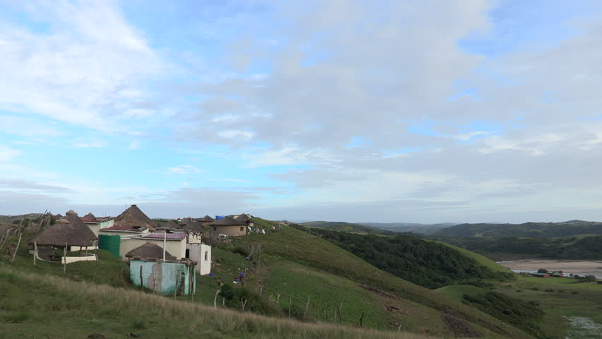 Time lapse over Xhosa huts and hills in the Transkei.