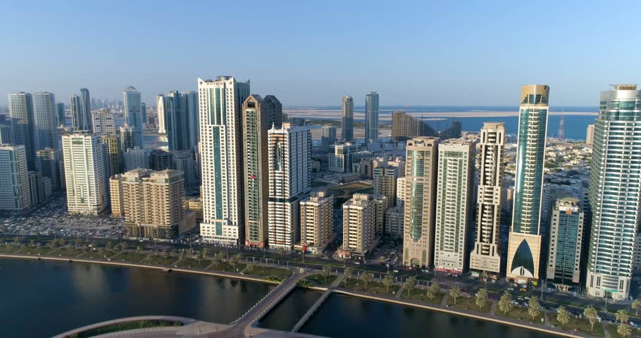 Skyscrapers of the big city. Sharjah. United Arab Emirates. Royalty-Free Stock Footage #33321058