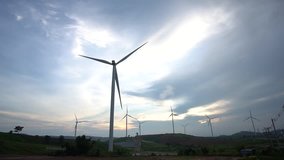Wind turbine power generators on mountain Time lapse video