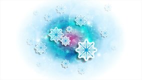 Blue shiny sparkling Christmas winter video animation with snowflakes. Seamless looping Ultra HD 4K 3840x2160