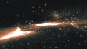Space multicolored background with particles. Space colored dust with stars on black background. Sunlight of beams and gloss of particles galaxies.