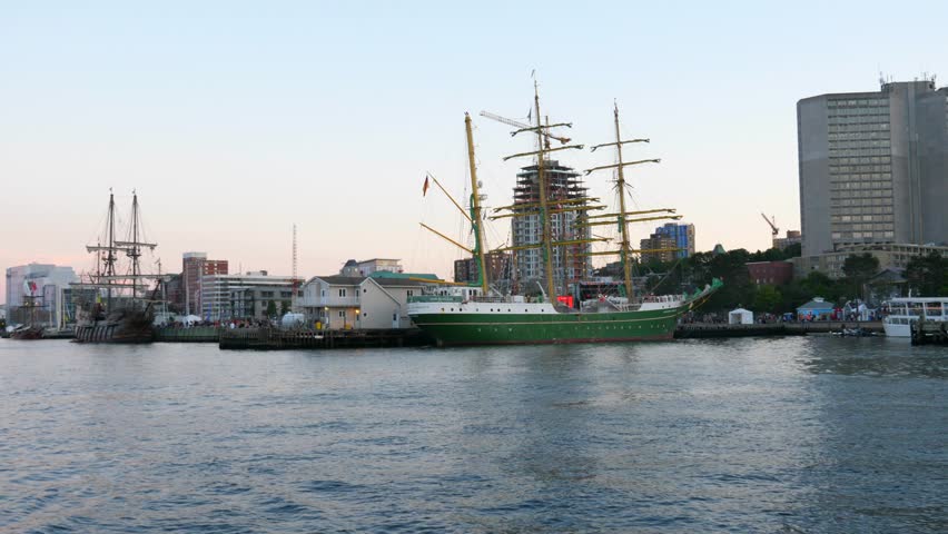 Beautiful sail boats lined up at the tall ships event in Halifax Nova Scotia Canada