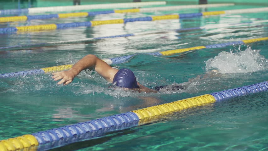Slow Motion Of A Professional Male Swimmer Training The Front Crawl 