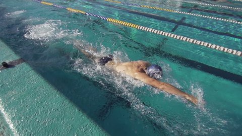 Slow Motion Of A Professional Male Swimmer Performing Front Crawl Stroke