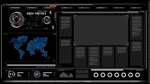4K Animation UI User Interface with world map data HUD pi bar text box table and element on dark abstract background for futuristic technology concept