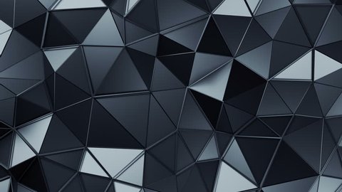 Abstract 3d rendering of triangulated surface, seamless animation. Contemporary loopable background of futuristic polygonal shape. Distorted low poly backdrop design with sharp lines. Loop, 4k, UHD