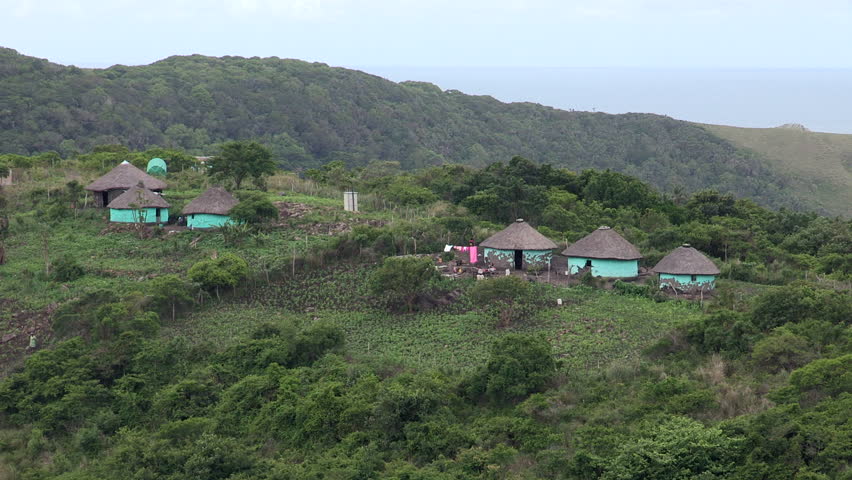 Wide of a traditional African Xhosa village in the Transkei, South Africa.