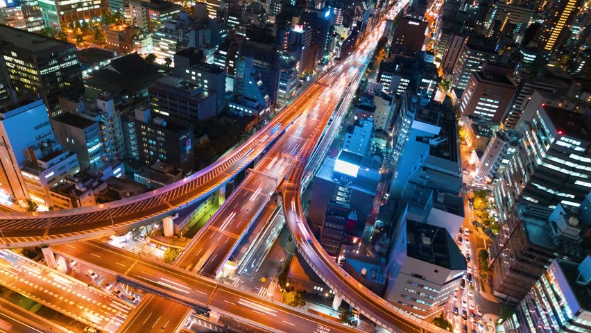 Time-lapse of a massive intersection in Osaka at night | Shutterstock HD Video #33338719