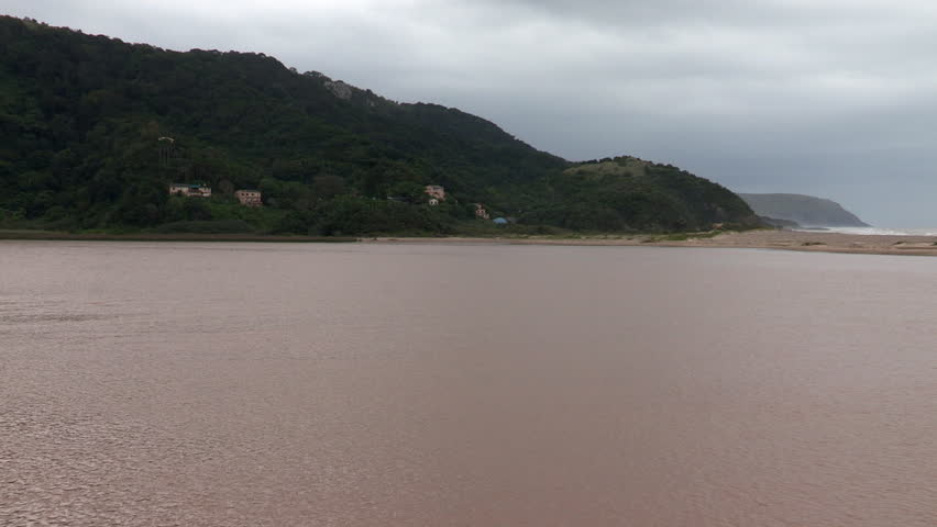 Wide pan of the Port St John's Umzimvubu river estuary along the Transkei Wild