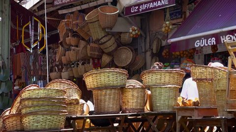 ISTANBUL, TURKEY - SUMMER 2017: Market in the center of Istanbul. Turkey. Shot in 4K (ultra-high definition (UHD)).