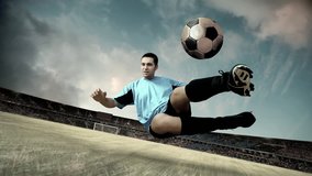 Timelapse view of jump soccer player with traditional ball (my effect: timelapse background and stop object)