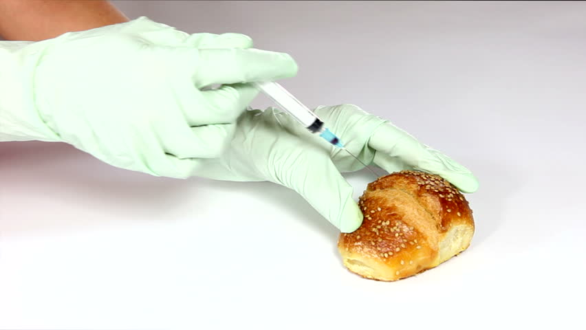 Doctor is doing blood tests on a bread roll.