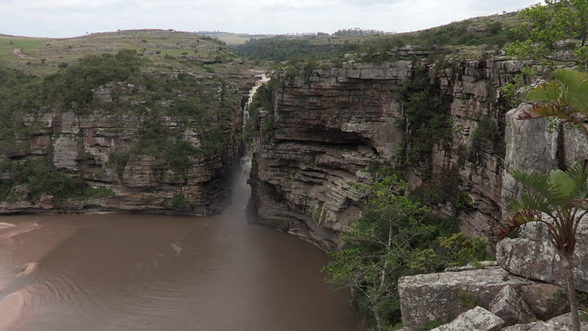 Wide pan of the Mnyameni waterfall in the Transkei.