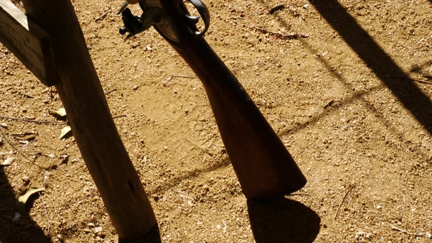 Black Powder Rifles Resting Close Up Tilting at The Alamo