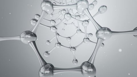 Animation flight inside tunnel from glass and crystal molecules. Animation of seamless loop.