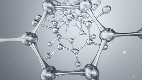 Animation flight inside tunnel from glass and crystal molecules. Animation of seamless loop.