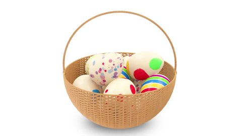 Animation of Painted Easter Eggs in a Basket. Seamless looping HD Video Clip with Alpha Channel  Stock Video