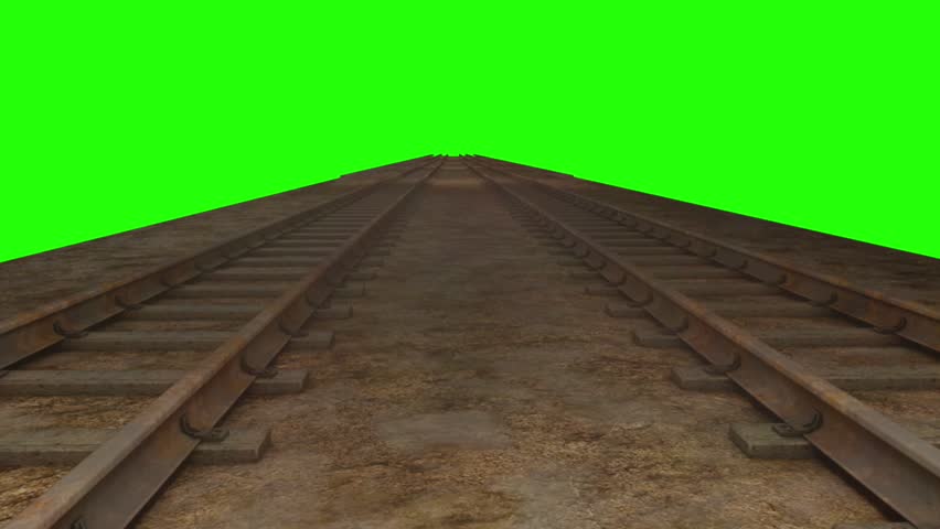 movement along the railway on a green background and alpha channel