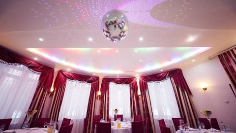 MOSCOW - DEC 27, 2016: Mirror ball in events hall in Bogorodskoye manor, This manor is place for celebrations and festivities