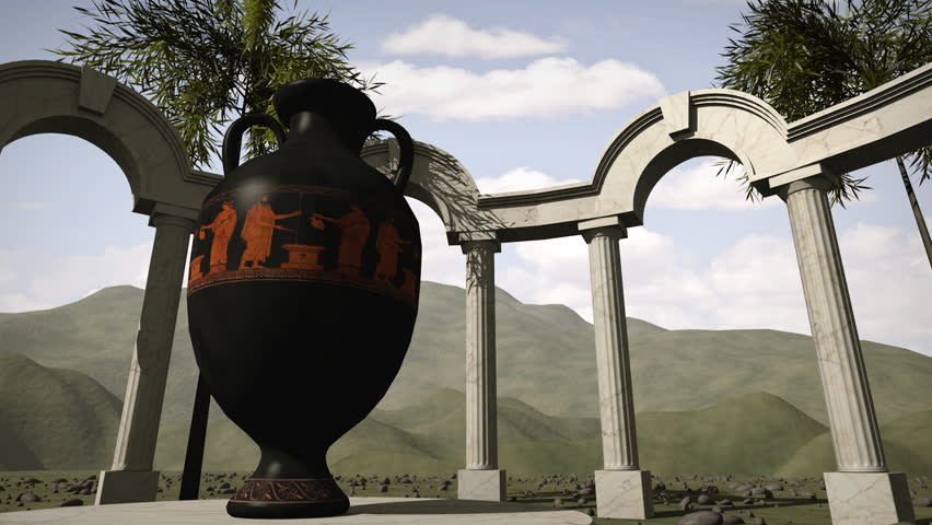 Ancient greek temple with an old vase