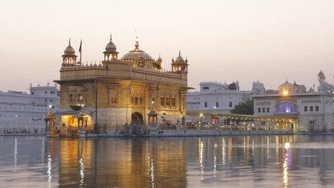 Time Lapse of Golden Temple at night in Amritsar, Punjab, India. 
The most prominent Sikh Gurdwara in the world at twilight