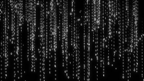 Binary rain. Abstract backdrop background. Digital Data Stream Matrix Effect. White numbers digits zero ones streams with rotation. Matrix effect.