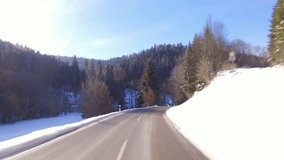 Driving through snow-covered Black Forest